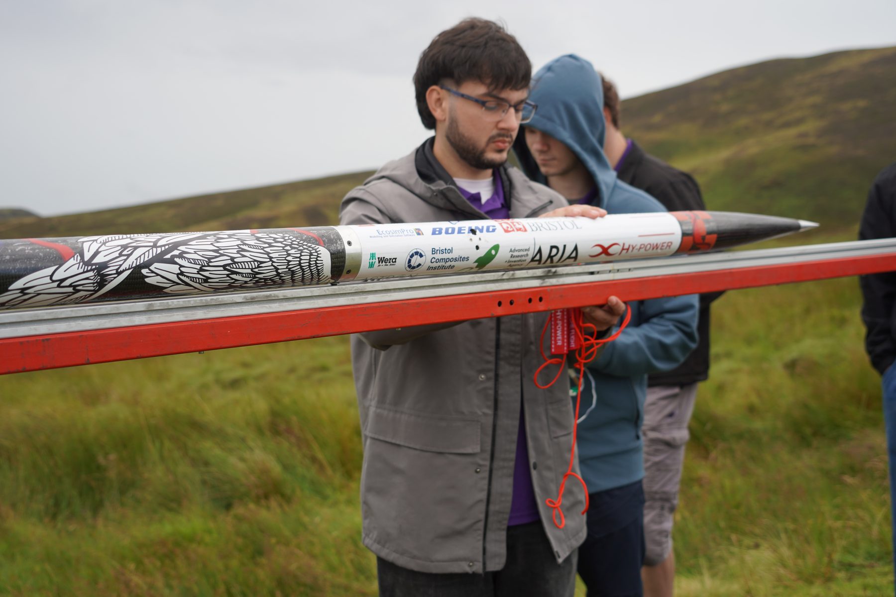 A Bristol university rocket displayed outdoors